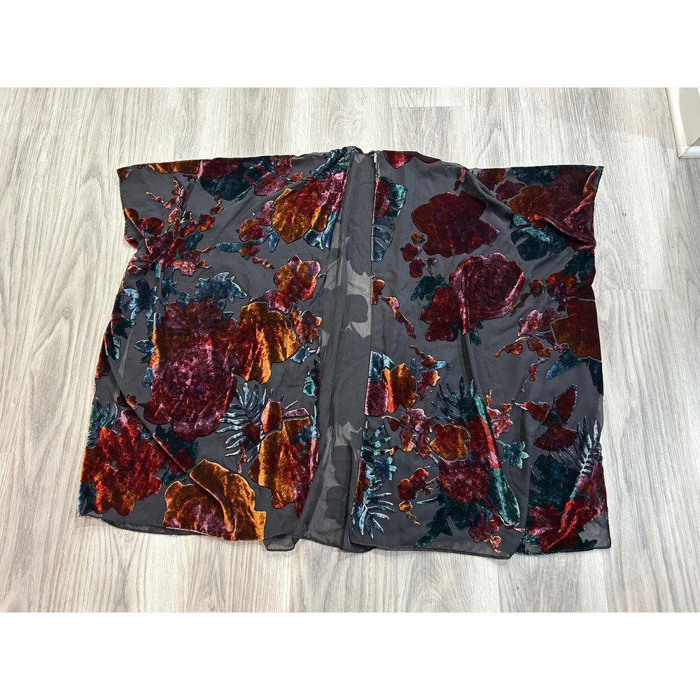 Soft Surroundings Burnout Velvet Kimono Floral Leopard Jewel Tone luxury osfa